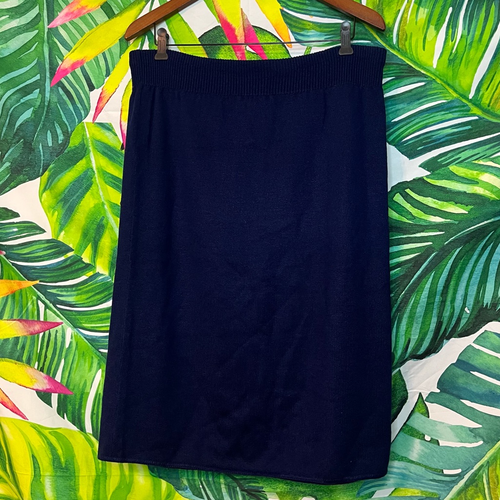 Vintage Ilgwu Pencil Dark Blue Union Knit Sweater Midi Stretchy Minimalist Skirt